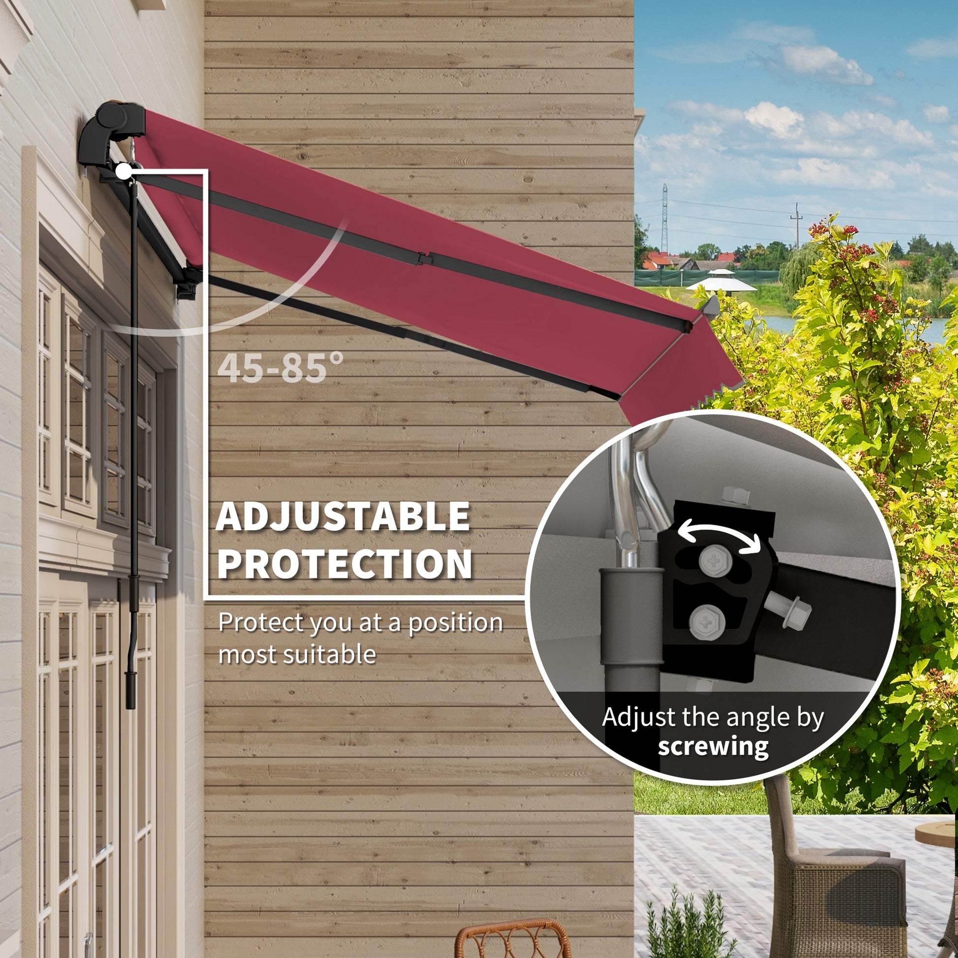 Outsunny 10' X 8' Retractable Awning, Patio Awnings, Sunshade Shelter W Manual Crank Handle, Uv & Water Resistant Fabric And Aluminum Frame For Deck, Balcony, Yard, Red Red Aluminum