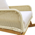 Contemporary Minimalist Ivory Wicker Rocking Chair With Soft Polyester Cushions And Durable Wooden Frame, Perfect For Indoor And Outdoor Spaces Like Patio, Balcony, Or Living Room Ivory Pe Rattan