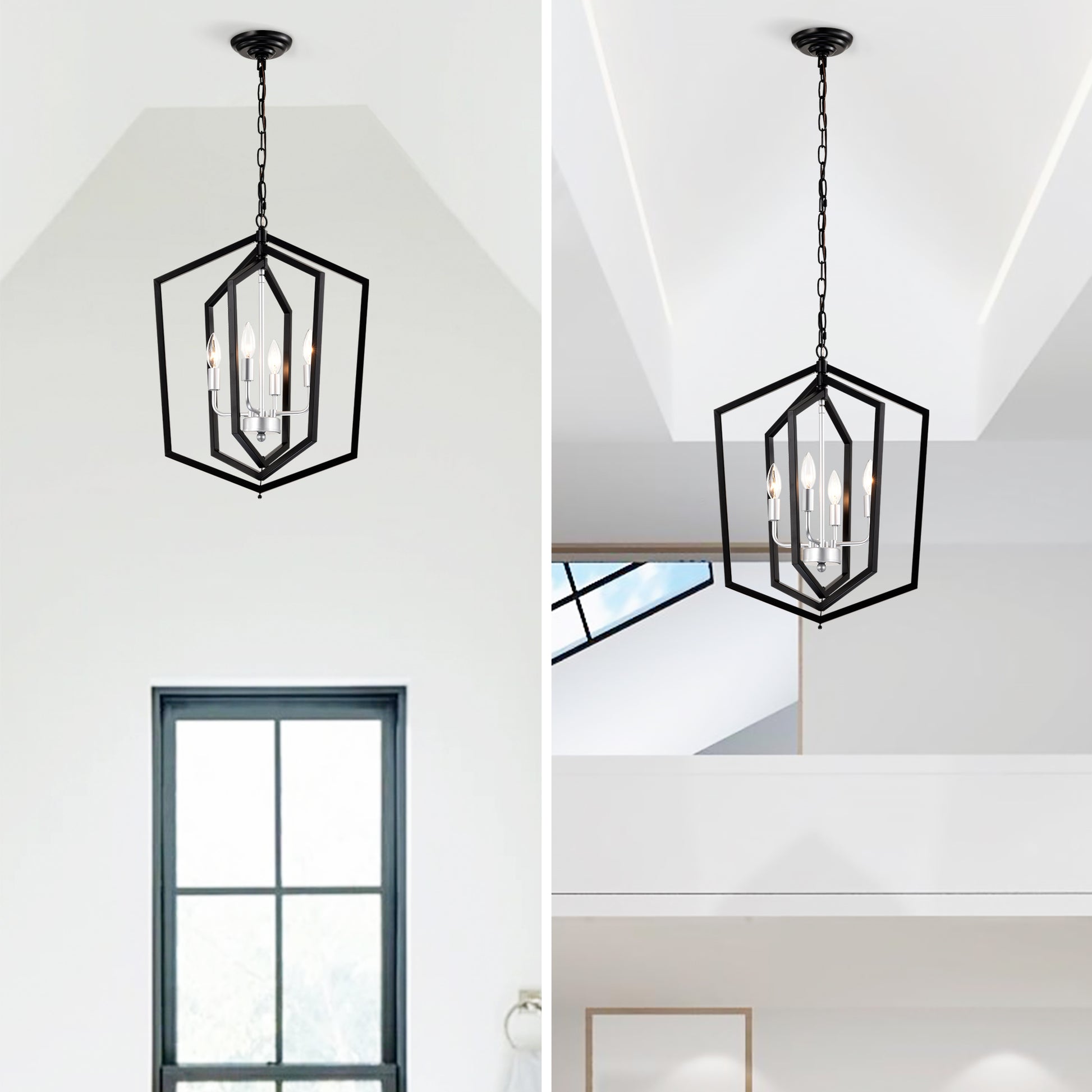 4 Light Farmhouse Kitchen Chandeliers, Matte Black And Sliver Vintage Rustic Cage Light Fixture Adjustable Height Chandeliers For Dining Room Hallway Foyer Entryway E12 Bulbs Not Included Matte Black American Design,Luxury,Modern,Vintage Metal Metal