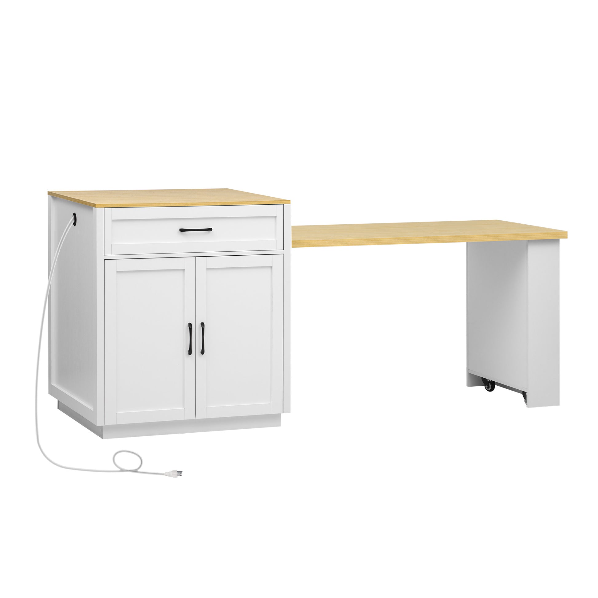 K&K 82.7 Inch Kitchen Island With Extendable Dining Table For 4 6 Person,Two Tone Kitchen Table With Double Sized Storage, Power Outlet, Kitchen Island With Storage 2 Drawers 2 Side Open