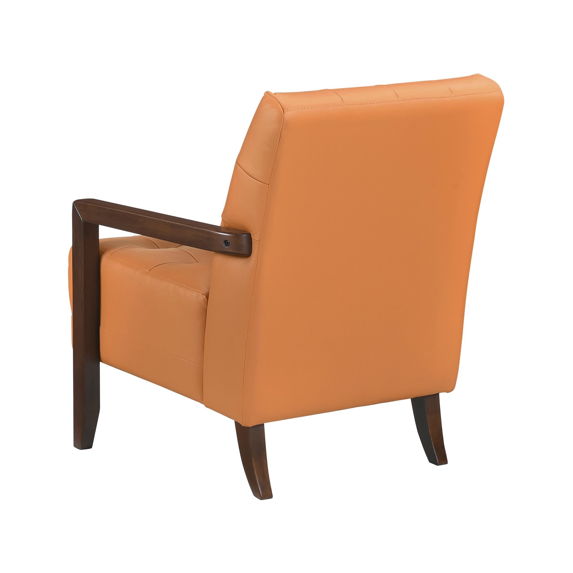 Modern Style Accent Chair Orange Leather Upholstered Tufted Detail Walnut Finish Wood Furniture 1Pc Orange Primary Living Space Contemporary,Modern Plywood