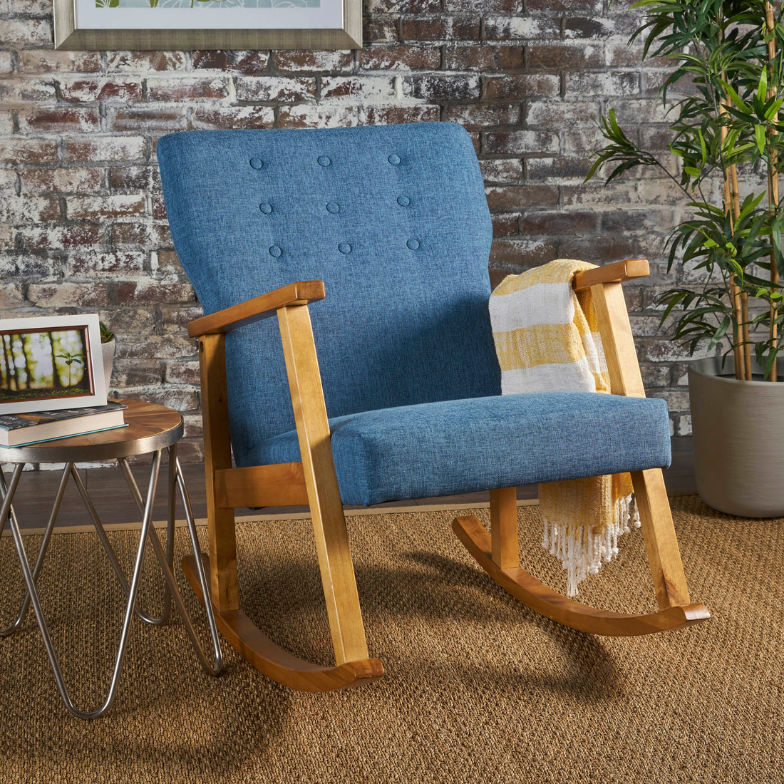 Blue Fabric Upholstered Rocking Chair Blue Fabric