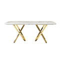 Mdf Marble Pattern Dining Table With Gold Stainless Steel Base, Rectangular Shape Seats 6 8 People Gold Seats 6 Dining Room Modern Kitchen & Dining Tables Rectangular Stainless Steel