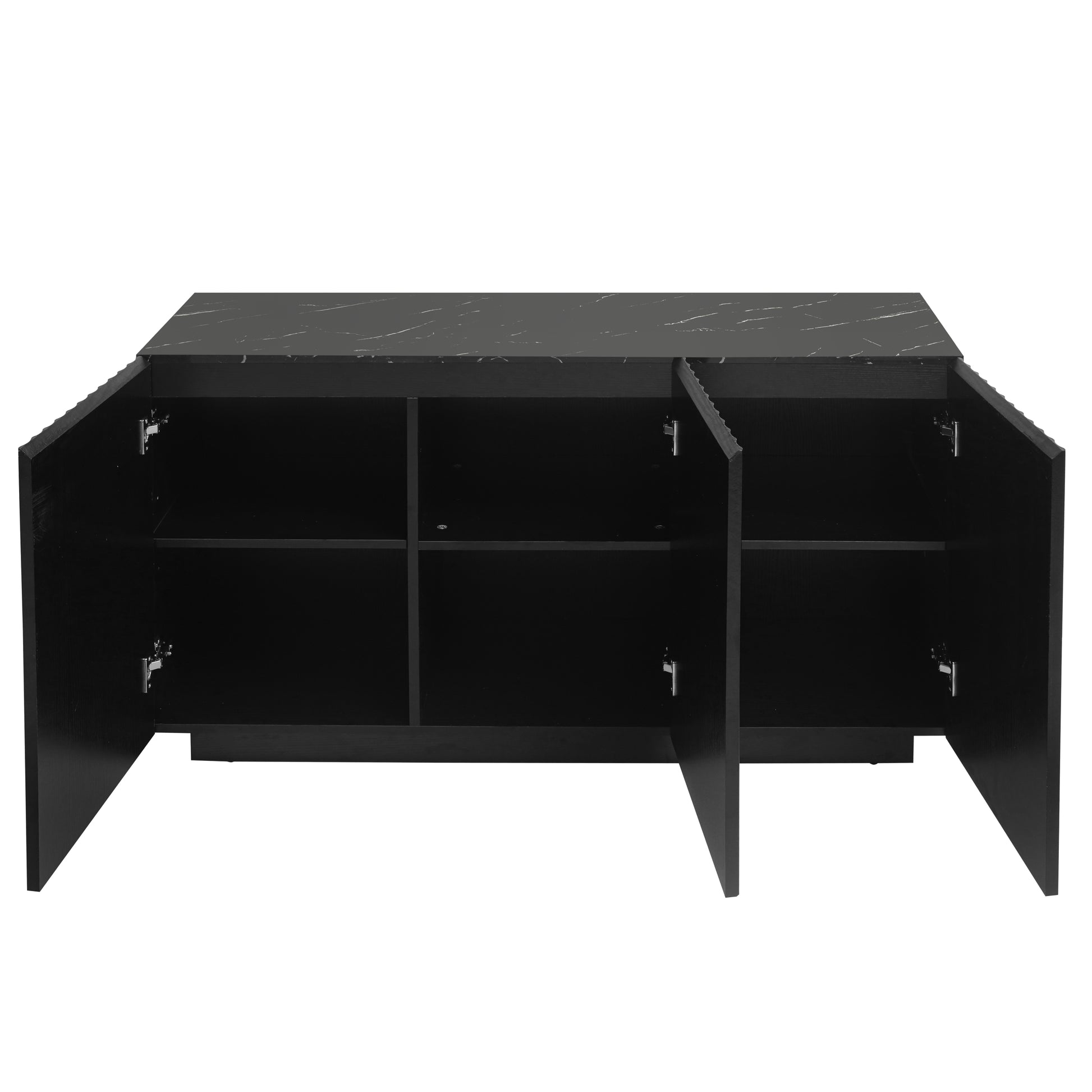 Led Carved Line 3 Door Storage Cabinet,Sideboard Buffet Cabinet With Adjustable Shelf,Large Storage Accent Cabinet For Living Room,Dining Room 5 Or More Shelves Black Primary Living Space Adjustable Shelves Luxury,Modern Particle Board Mdf