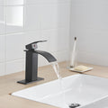 Matte Black Waterfall Single Handle Low Arc Bathroom Faucet With Drain Matte Black Brass