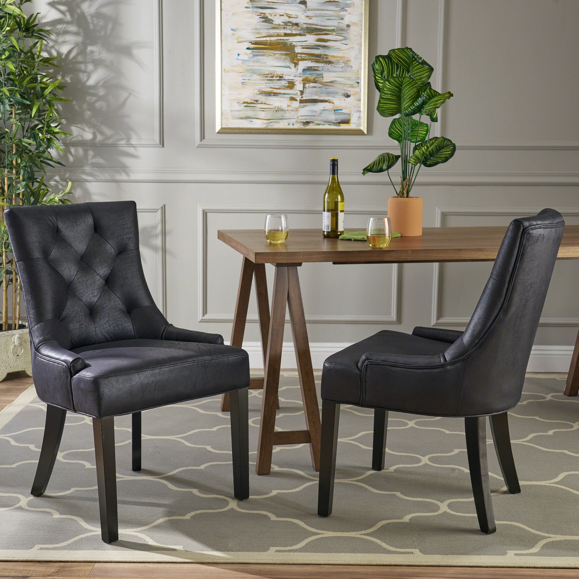 Cheney Dining Chair Kd Mp2 Set Of 2 Black Microfiber