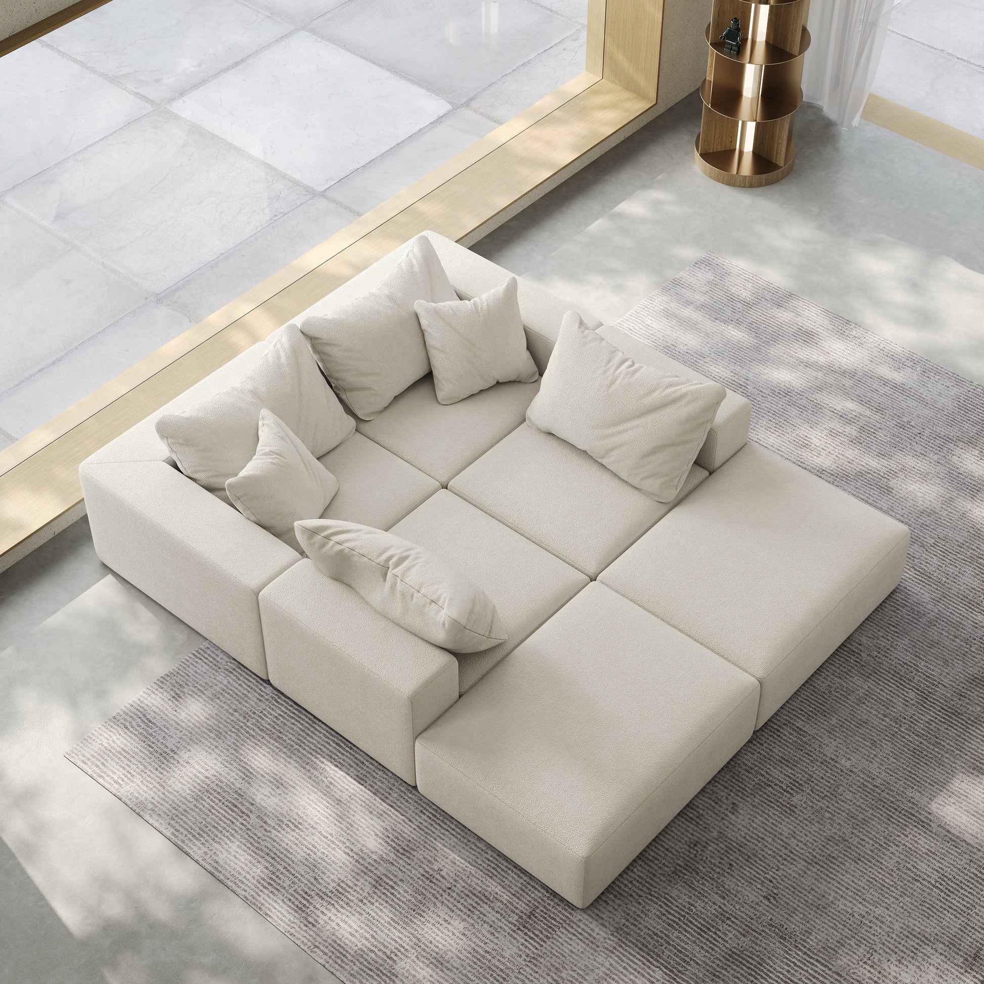 Oversized Sponge Cloud Sofa,Modern Upholstered Sectional Sofa Couch Set,Modular 162" L Shaped Sectional Living Room Sofa Set With 6 Pillows,Free Combination Sofa Couch For Living Room,Bedroom Beige Foam Chenille 6 Seat