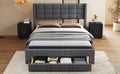 Queen Size Upholstered Platform Bed With A Big Drawer, Gray Box Spring Not Required Queen Gray Wood Bedroom Bed Frame Polyester Upholstered