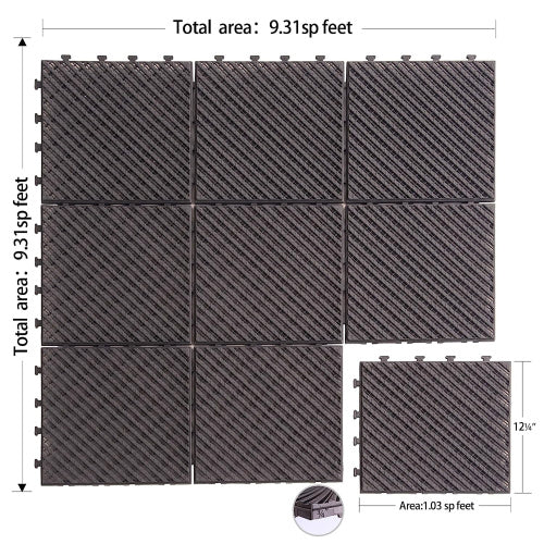 Patio Interlocking Deck Tiles, 12"X12" Square Composite Decking Tiles, Four Slat Plastic Outdoor Flooring Tile All Weather For Balcony Porch Backyard, Dark Brown, Pack Of 44 Dark Brown Plastic