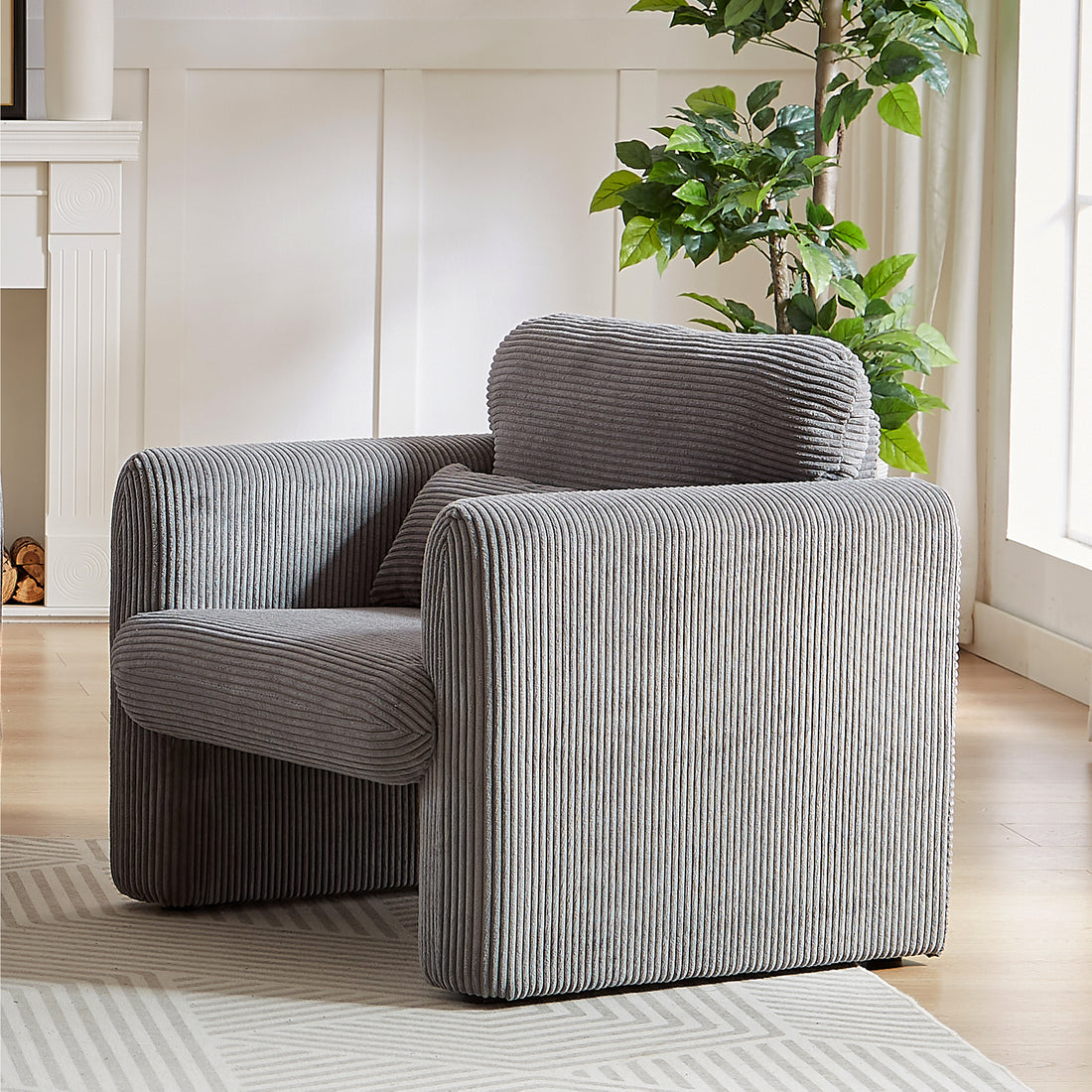 33"Corduroy Fabric Single Sofa, Modern Lounge Chairs Single Sofa With Support Pillowfor Apartment, Office, Living Room & Bedroom Grey Foam Corduroy 1 Seat