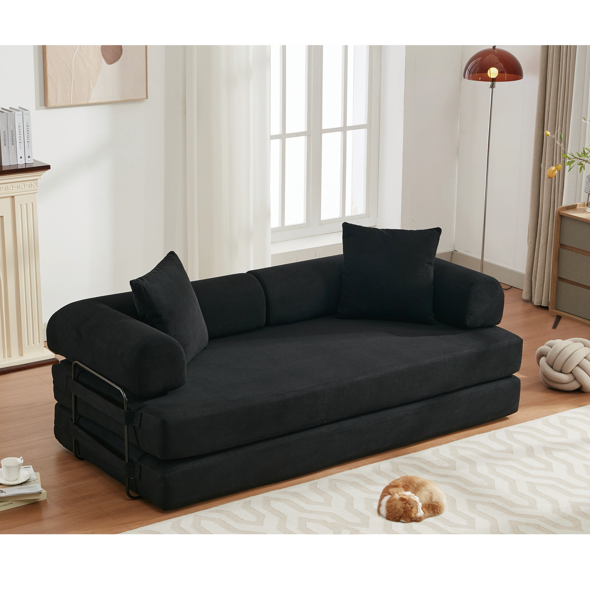 Arrived 78.5" Folding Convertible Out Sleeper Sofa Bed,4 In 1 Diy Combination Convertible Sofa,3 Seat, Folding Sofa, King Sizebedroom,Apartment,Corduroy,Green,Black Black Polyester Primary Living