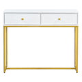 Modern Sleek Console Table Two Drawers With Stripe Design For Living Room And Entryway White White Mdf