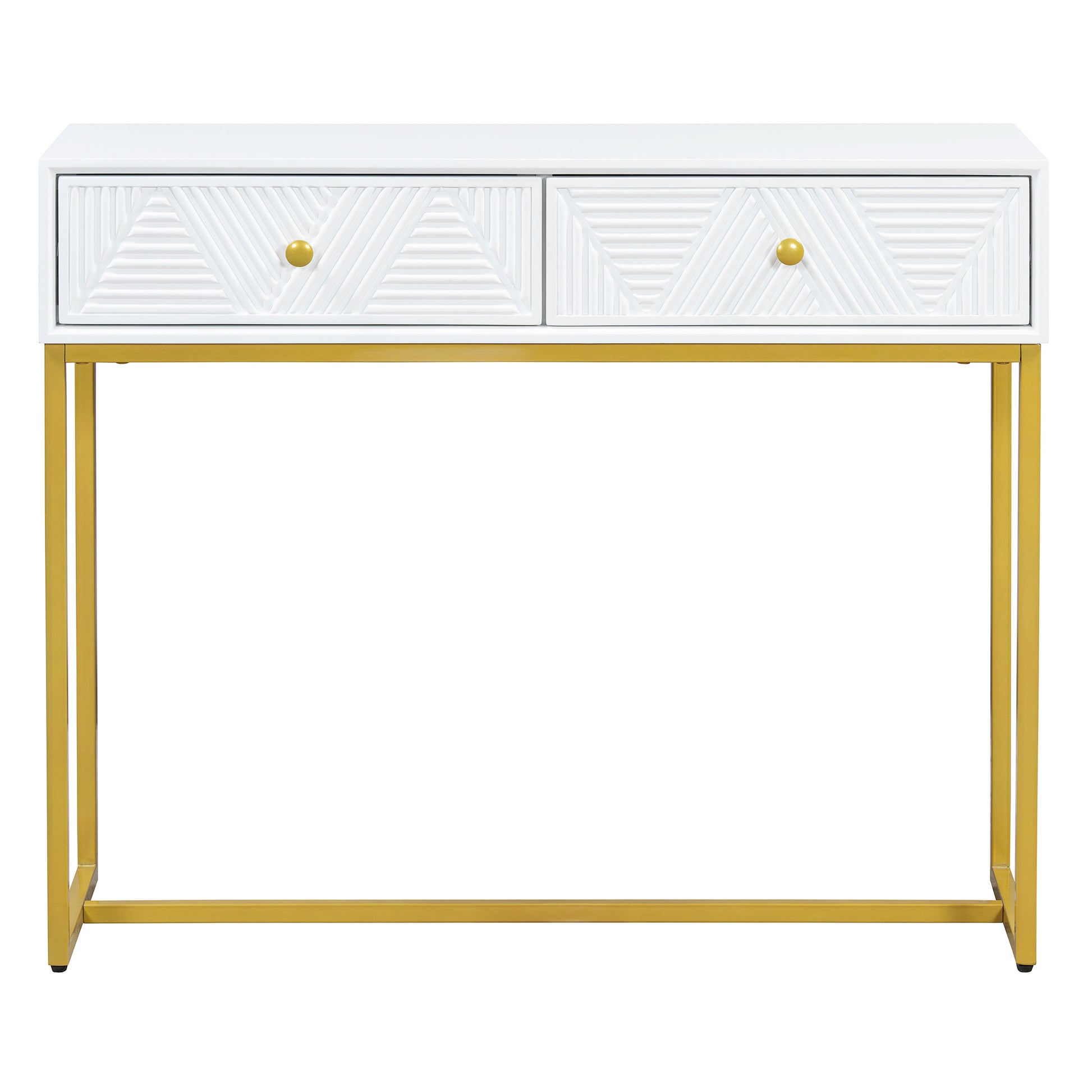 Modern Sleek Console Table Two Drawers With Stripe Design For Living Room And Entryway White White Mdf