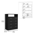 Four Drawer Dresser, Superior Top, One Open Shelf, Black Black Solid Wood Mdf Engineered Wood