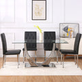 Table And Chair Set, Modern Dining Table, Tempered Glass Tabletop And Silver Colored Leg Table, Soft And Comfortable Dining Chair, Perfect For Dinner, Meetings, Home And Office Decor Black Glass