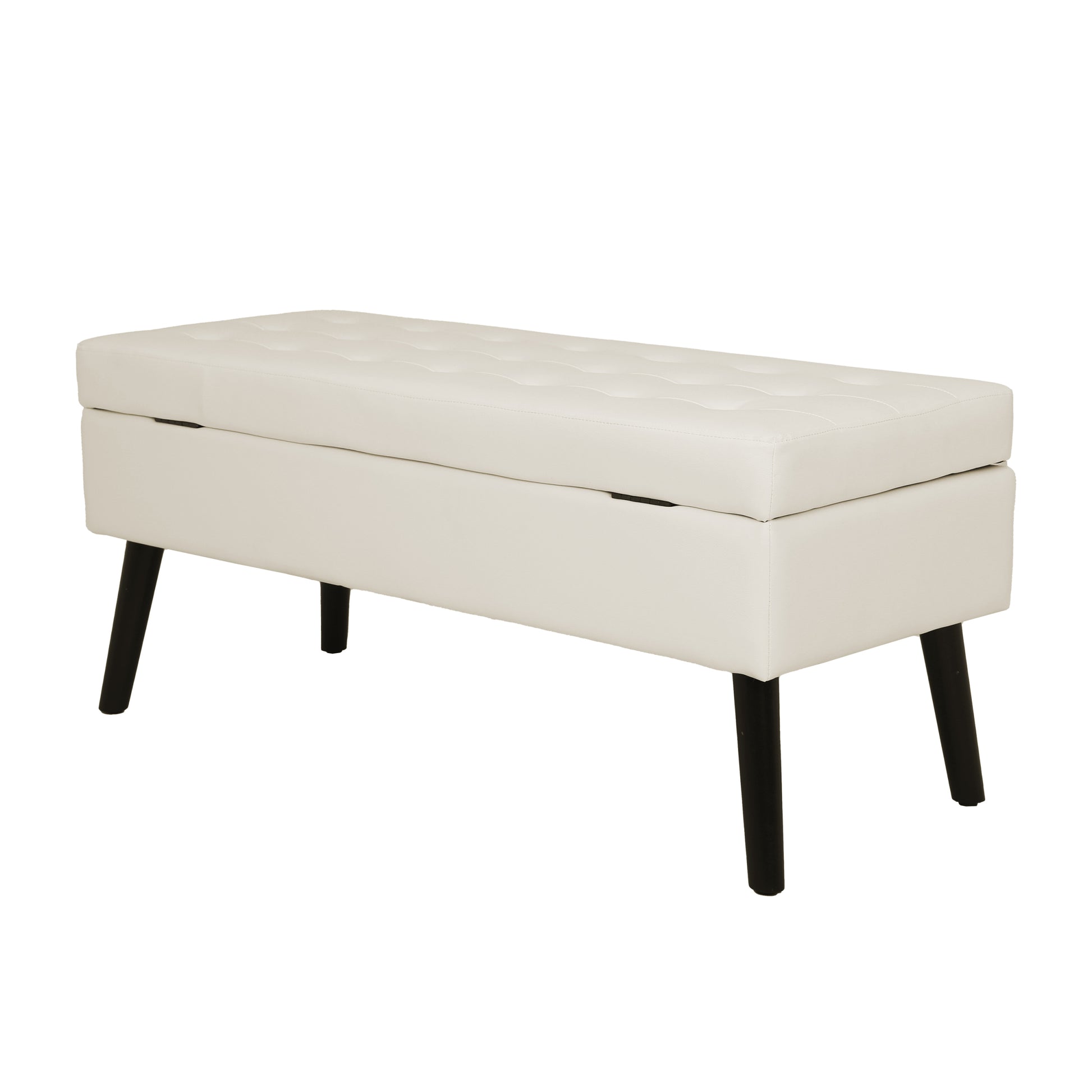 Storage Bench With Storage Bench For Bedroom End Of Bed Bench Foot Of Bed Bench Entryway Bench Storage Ottoman Bench 43.3" W X 17.7" White Pu Leather Bench White Pu Flip Top Pu Leather