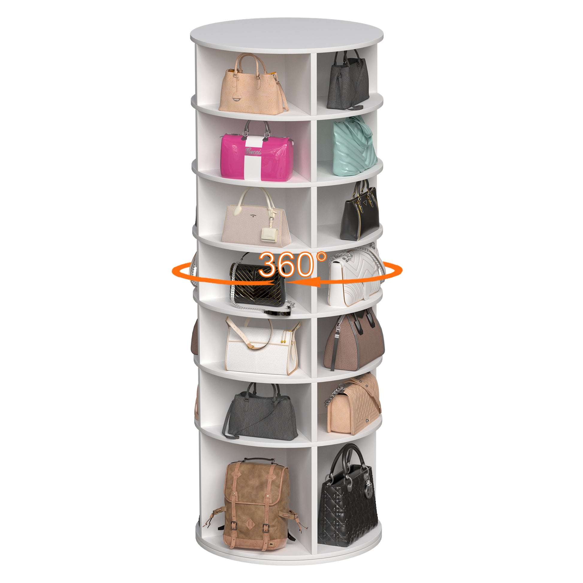 Rotating Shoe Rack Tower, 7 Tier Spinning Shoe Rack, Free Standing 360 Revolving Shoe Organizer, High Bottom Design Shoe Tower Spinning Storage Lazy Susany, Fits 28 Pairs Of Shoes 7 Tier White 7