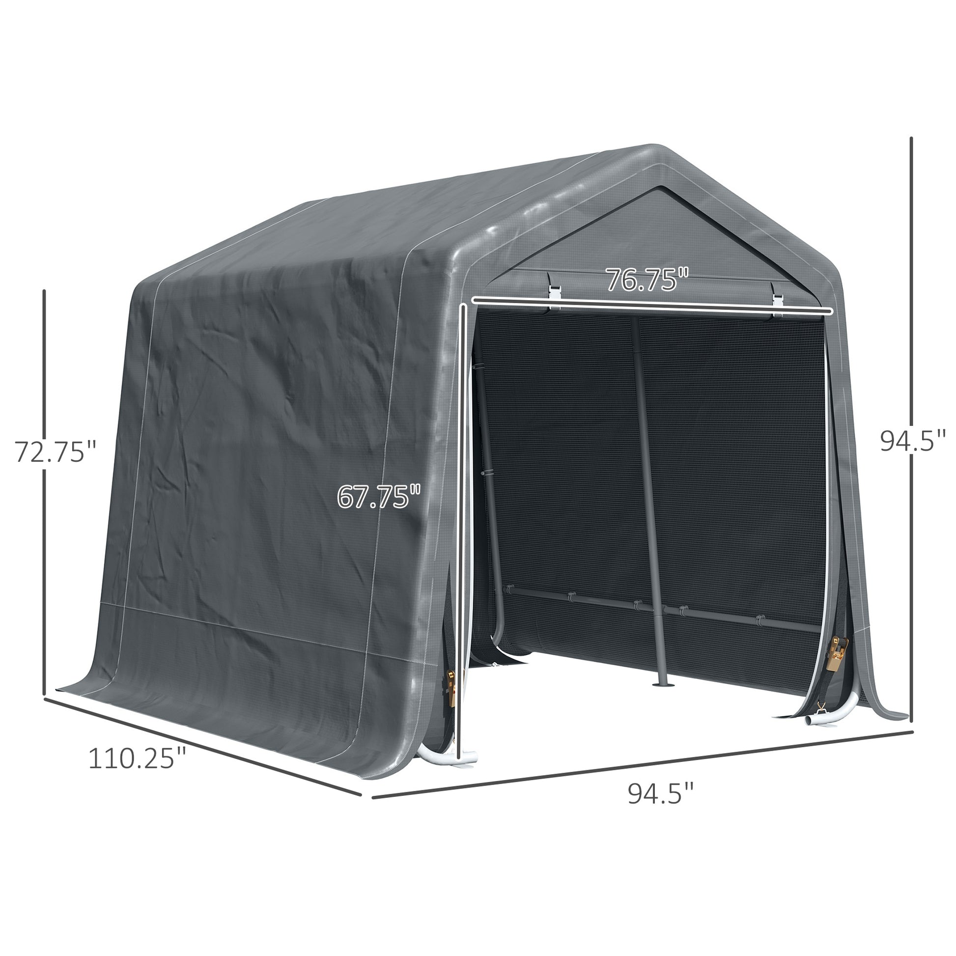 Outsunny 9' X 8' Carport Portable Garage, Heavy Duty Storage Tent, Patio Storage Shelter W Anti Uv Pe Cover And Double Zipper Doors, For Motorcycle Bike Garden Tools, Dark Gray Dark Gray Metal