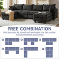 113.5'' Modular Sectiona Corduroy Sofa, Sectional Couches For Living Room U Shaped Sectional Couch With Storage Ottoman, 6 Seats Convertible Sectionals With Chaise Black Corduroy 6 Seat