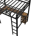 Twin Xl Metal Loft Bed With Desk And Shelves, Loft Bed With Ladder And Guardrails, Loft Bed Frame For Bedroom, Black Twin Xl Black Metal