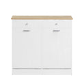 Two Compartment Tilt Out Trash Cabinet, Pet Proof Kitchen Trash Cabinet With Cutting Board, Free Standing Laundry Sorter Cabinet, Laundry Hamper, White White Light Oak Particle Board