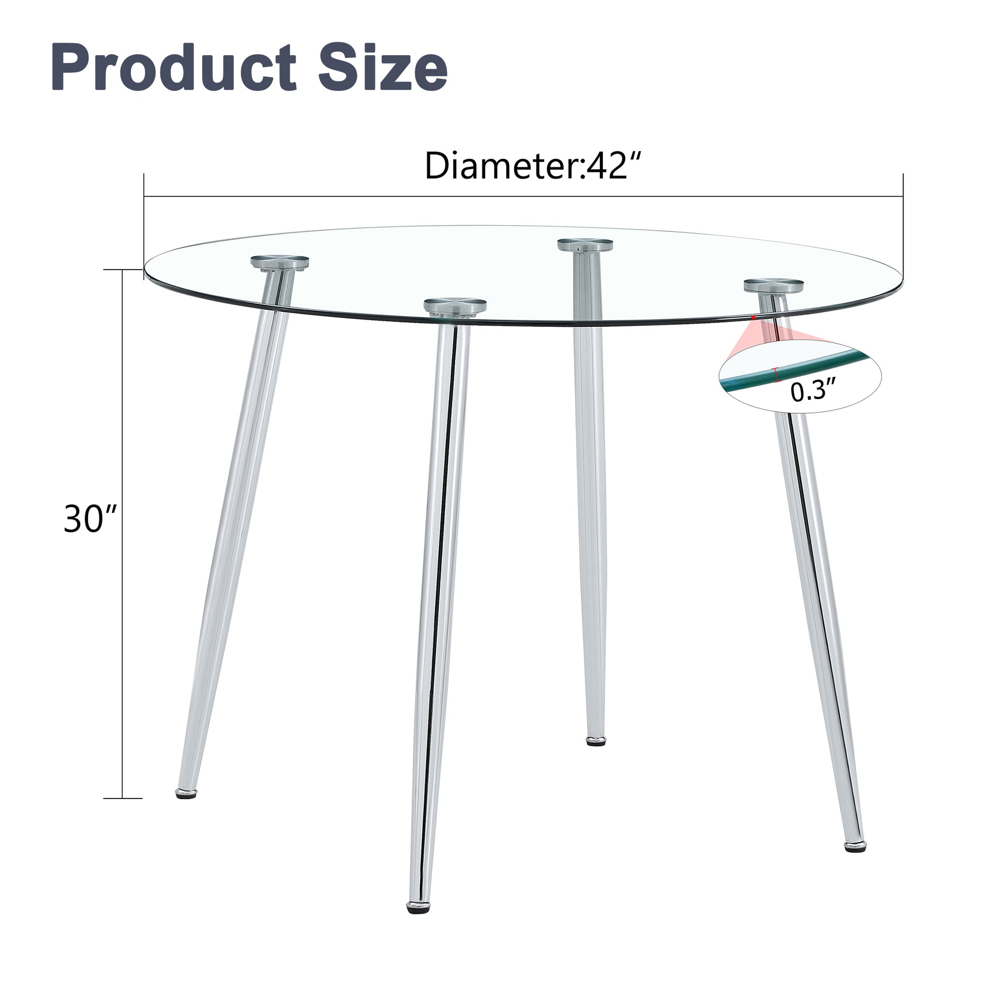 Round Dining Table With Glass Top, Silver Metal Legs, Exquisite Life, Starting From The Details, The Silver Legs Show An Extraordinary Texture, Which Is The Finishing Touch To Your Home Transparent Glass Metal