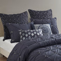 3 Piece Elastic Embroidered Cotton Duvet Cover Set Queen Dark Navy Cotton