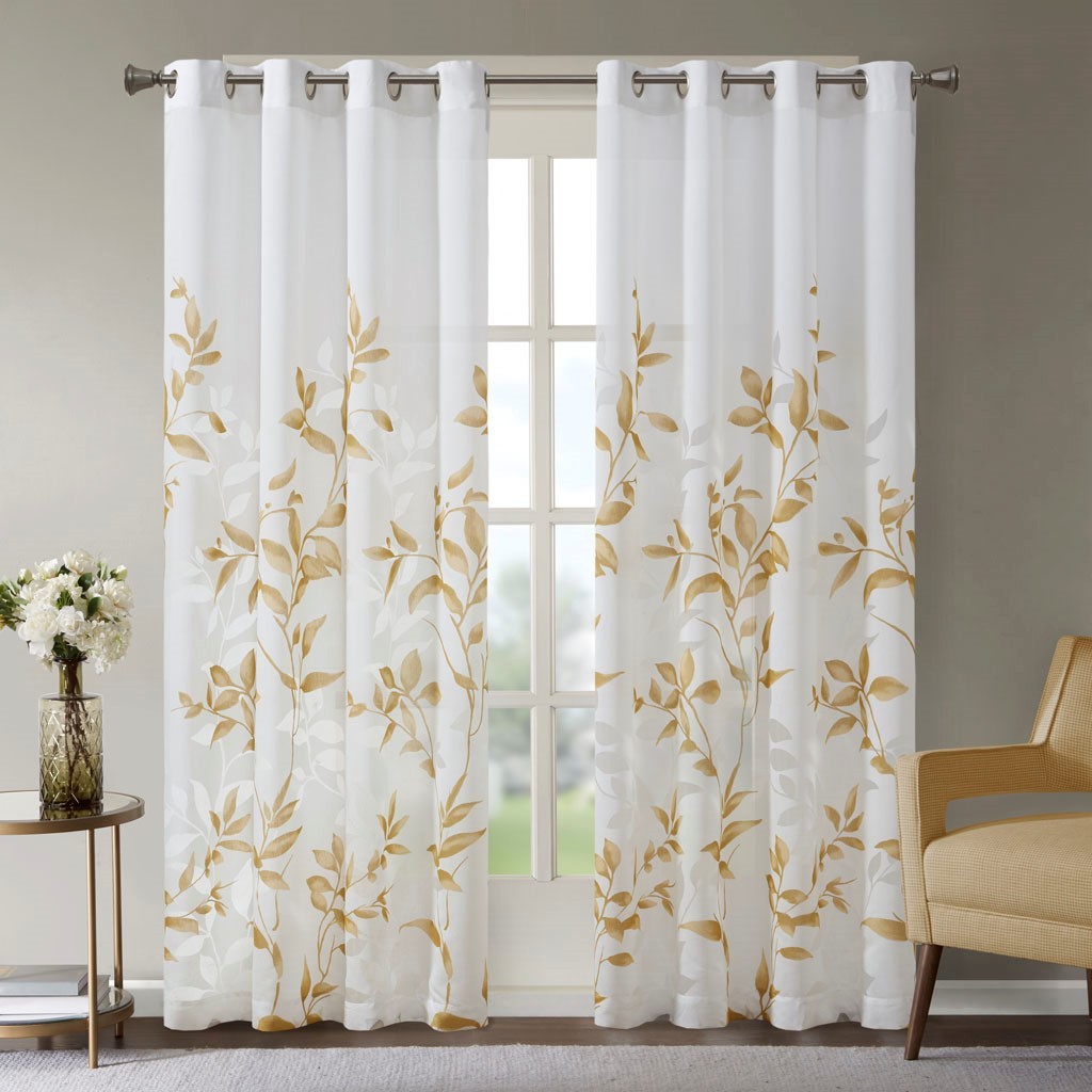 Burnout Printed Curtain Panel Only 1 Pc Panel Ivory Gold Polyester