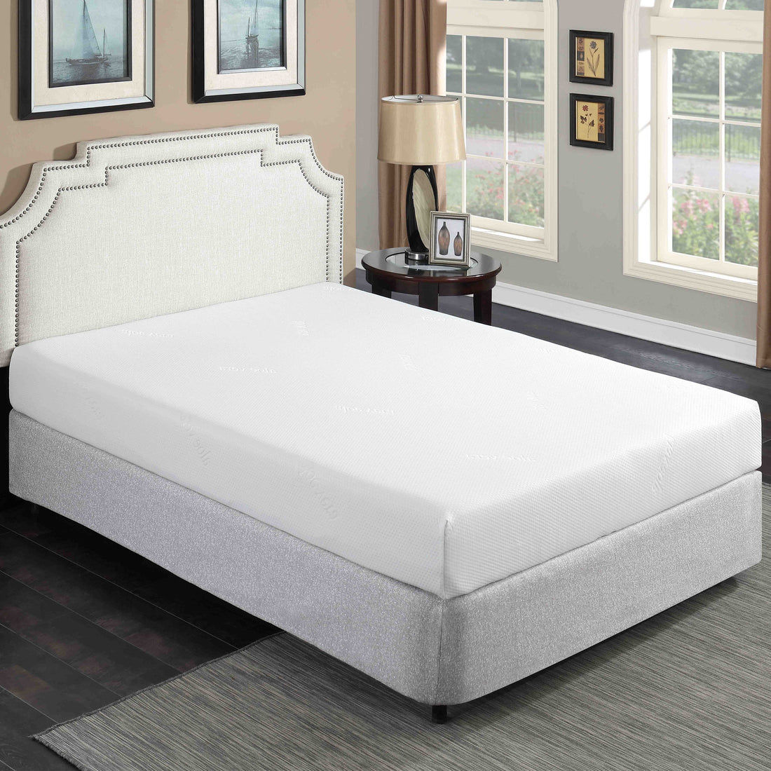 Plush 8 In. Medium Gel Memory Foam Mattress For Queen Size Bed In A Box Withwhite Aloe Vera Cover White Bedroom Modern Memory Foam Polyester Queen