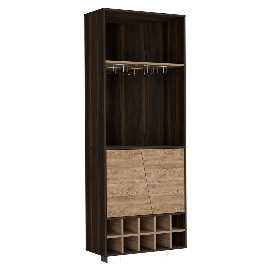 Fraktal Corner Bar Cabinet, Ten Built In Wine Rack, Two Shelves, Double Door Multi Primary Living Space Modern Shelves Included Particle Board