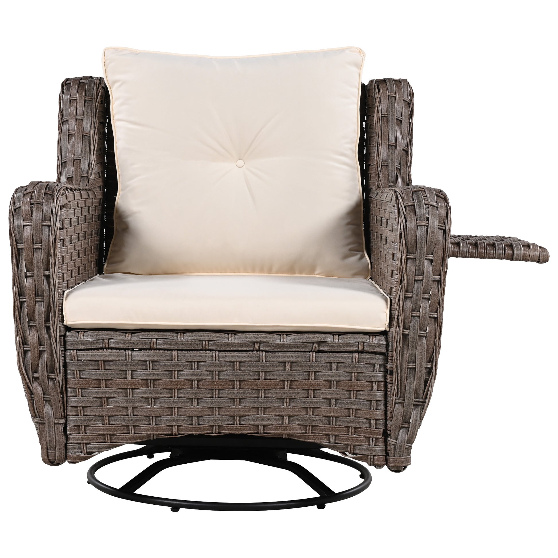 K&K 5 Pieces Outdoor Patio Furniture Set With Pet House Cool Bar And Retractable Side Tray, Rattan Wicker Patio Swivel Rocking Chairs Set Of 2 With Ottomans For Backyard, Porch, Balcony, Beige Yes Rocker & Glider Brown Beige Seats 2 Weather Resistant
