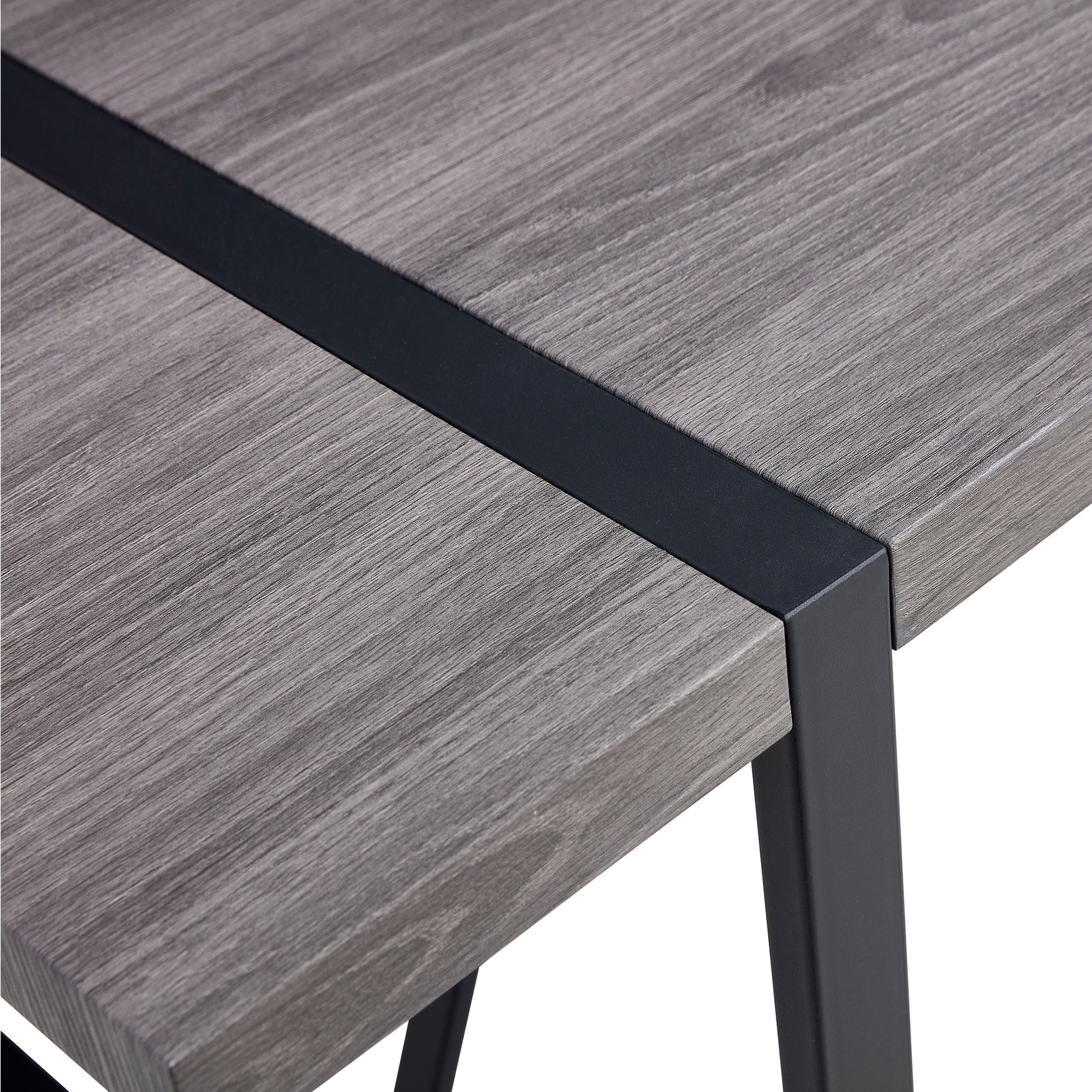 Table And Chair Set, Textured Top In Vintage Retro Grey Wood Grain Desktop, Black Metal Legs. Dining Chair With White Faux Leather Backrest Cushion With Black Metal Legs. Gray,Wood Seats 4 Mdf Metal
