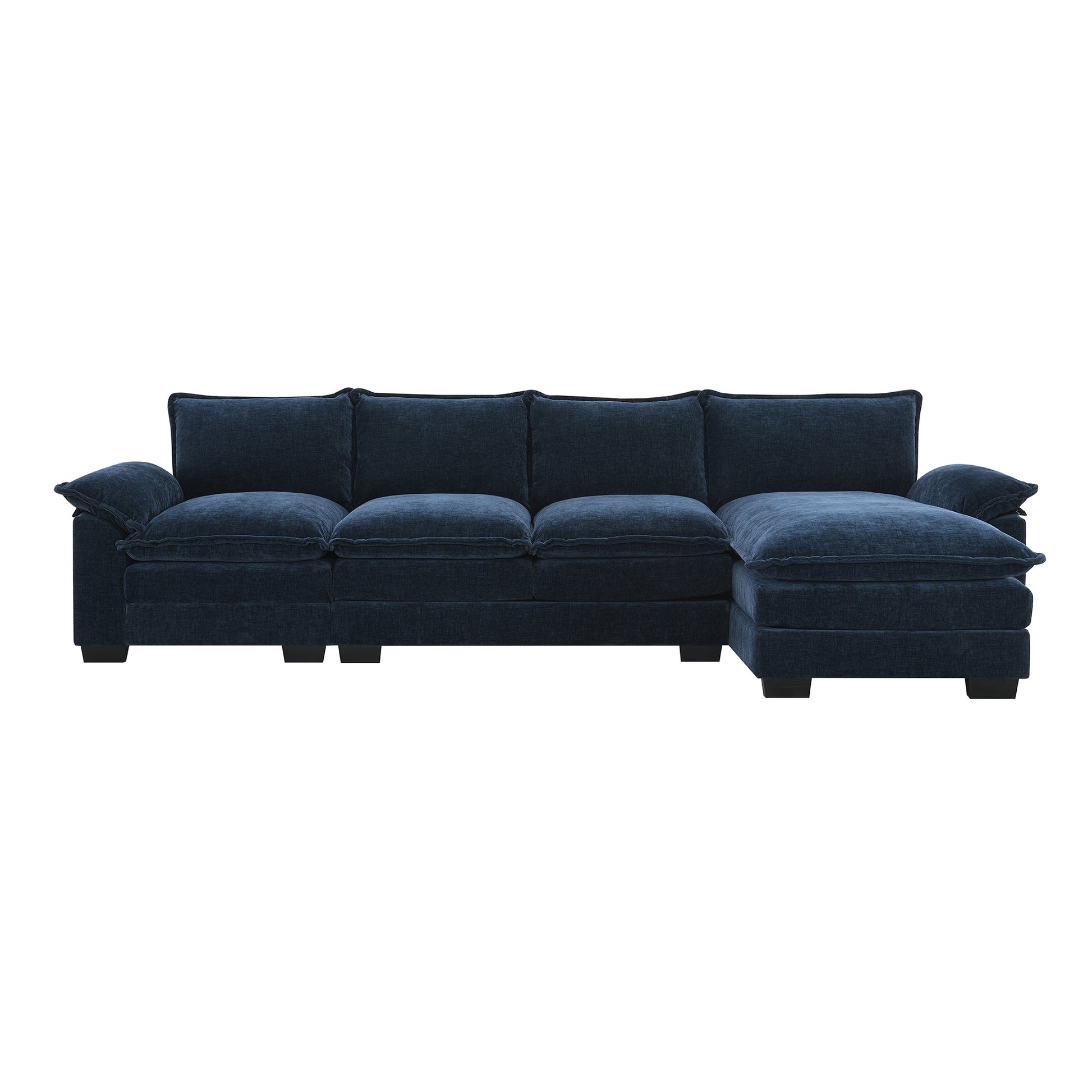 118*55" Modern L Shaped Chenille Cloud Sofa With Double Seat Cushions,5 Seat Upholstered Indoor Furniture,Sleeper Sofa Couch With Chaise Lounge For Living Room,Apartment,3 Colors Dark Navy Chenille 4 Seat