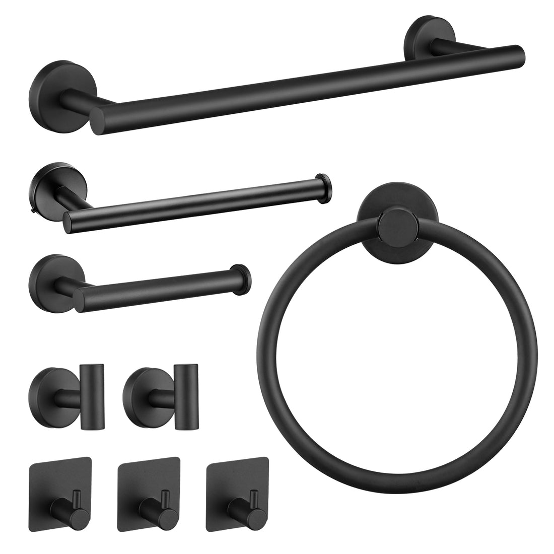 Matte Black Bathroom Hardware Set 9 Piece Wall Mounted Towel Bar, Toilet Paper Holder, And Towel Ring Kit Matt Black Stainless Steel