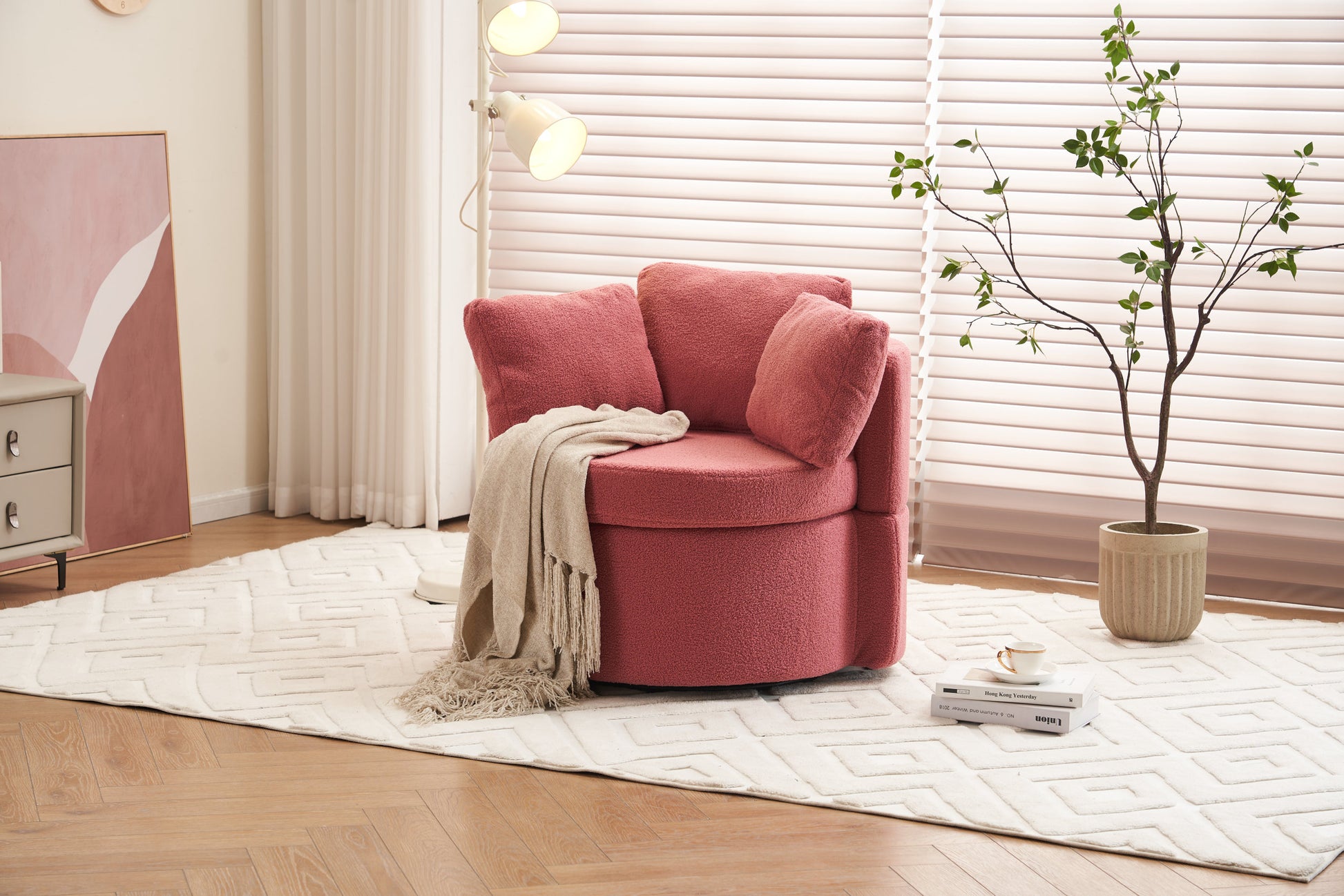 029 Teddy Fabric Swivel And Storage Chair With Back Cushion For Living Room,Dark Pink Dark Pink Primary Living Space Modern Foam Teddy