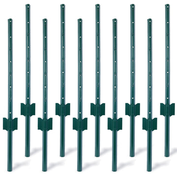 Fence Posts 3Feet 10Pack, Heavy Duty Metal Fence Post With U Channel, Steel Fence U Post For Holding Garden Wire Fence, Corner Anchor Posts Etc. Green Steel