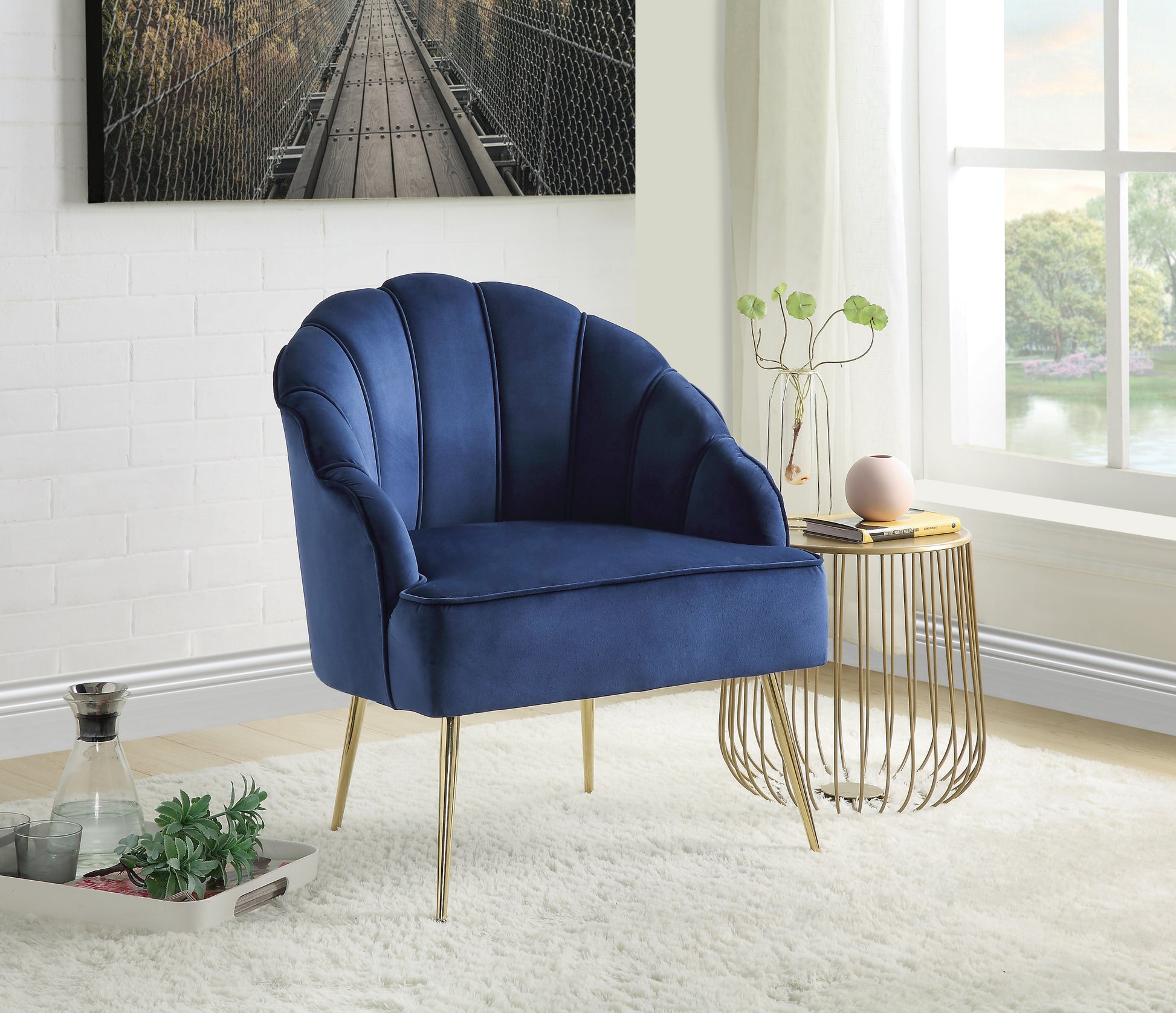 Naomi Blue Velvet Wingback Accent Chair With Metal Legs Blue Velvet
