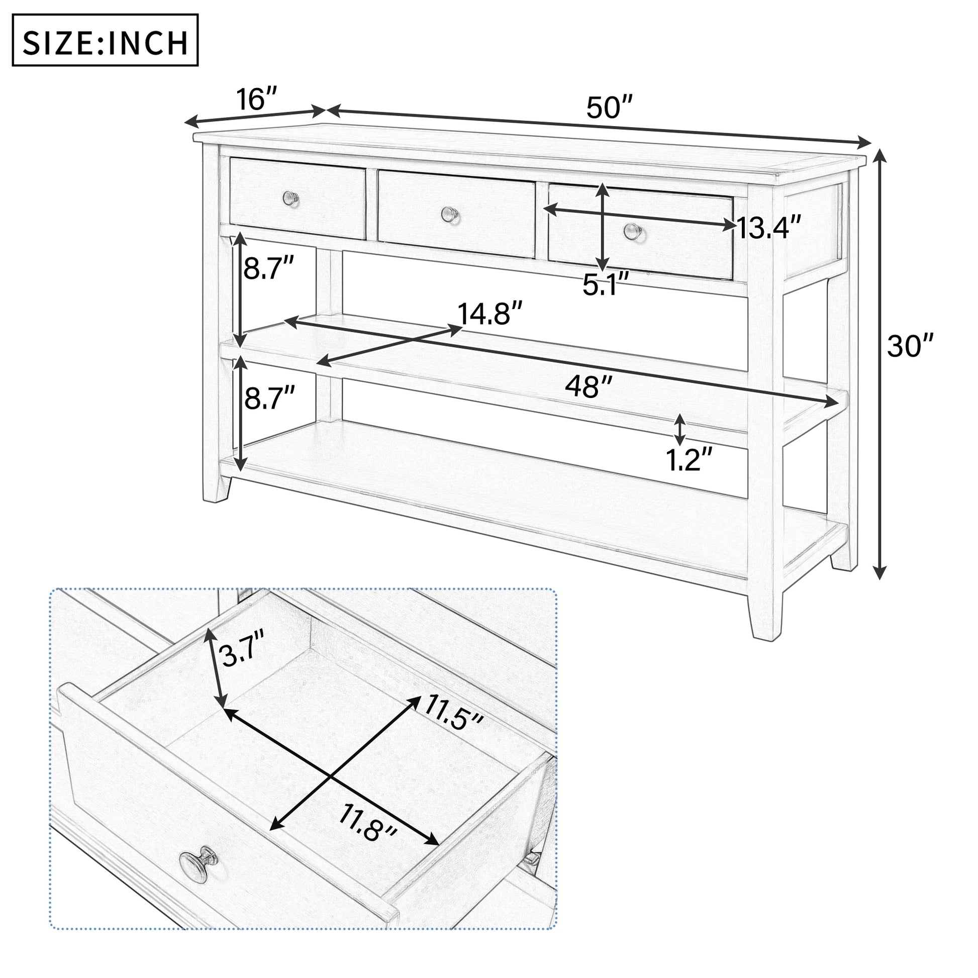 Retro Design Console Table With Two Open Shelves, Pine Solid Wood Frame And Legs For Living Room Espresso Espresso Solid Wood Mdf