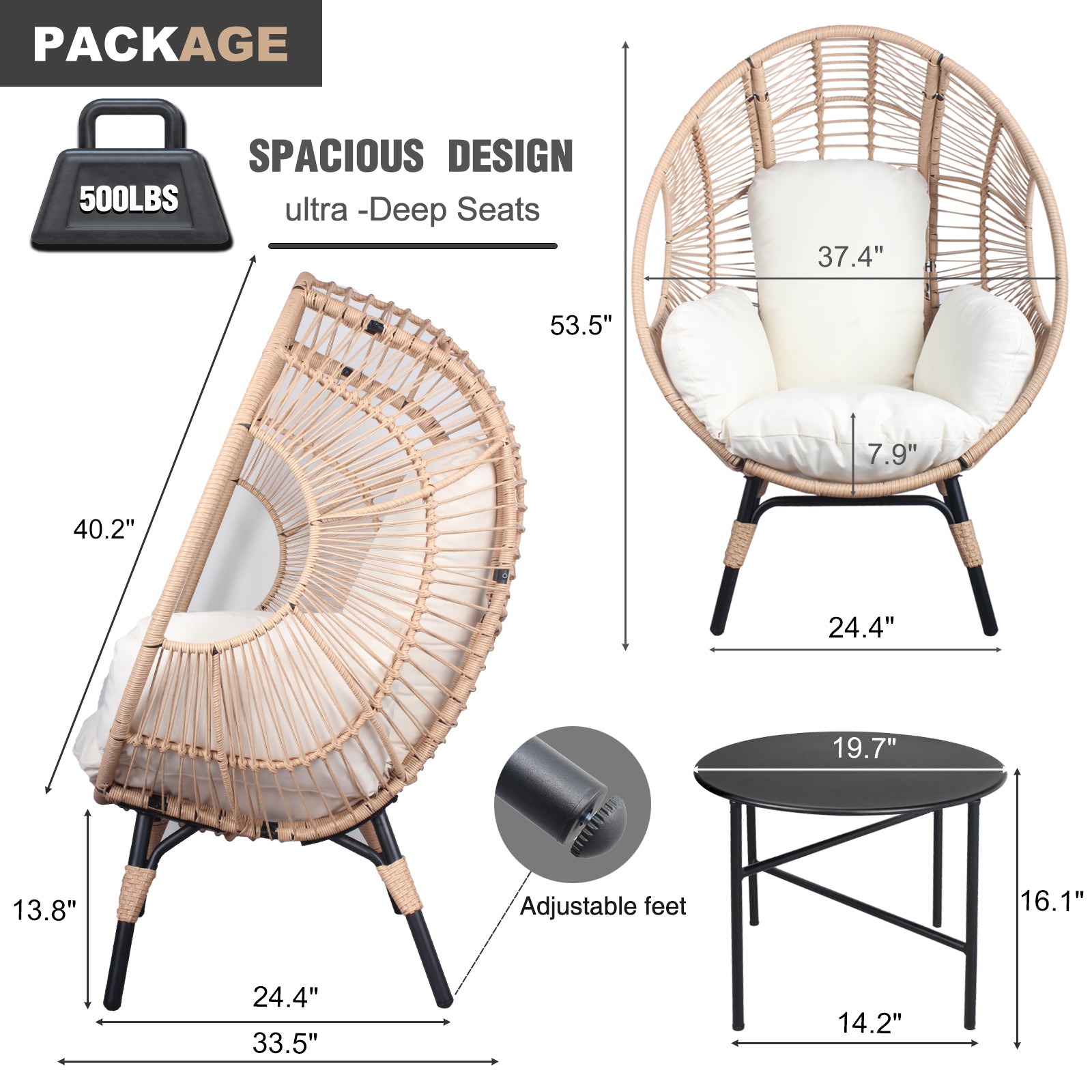 Patio Pe Wicker Egg Chair Model 2 With Natural Color Rattan Beige Cushion And Side Table Yes Natural Complete Patio Sets Foam Steel