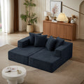 Chenille Sectional Sofa Modern Upholstered Chaise With Plush Seating, Fixed Cushions, And Versatile Design For Living Room, Bedroom, Office Blue Chenille 2 Seat