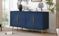 Stylish Sideboard With Wave Geometric Design, Conical Legs, Adjustable, Suitable For Study, Entryway And Living Room Navy Blue American Design Mdf