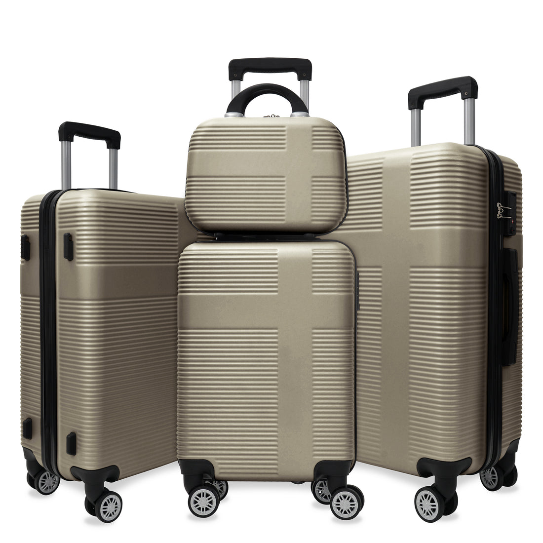 Luggage 4 Piece Set With Spinner Wheels, Hardshell Lightweight Suitcase With Tsa Lock,Checked Luggage,Champagne 12 20 24 28In Champagne Abs