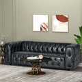 Mirod Comfy 3 Seat Sofa With Wooden Legs, Pu, For Living Room And Study Black Pu 3 Seat