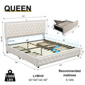 Queen Size Bed Frame With 4 Drawers, Star Galaxy Projector, Usb Charger, Music Speaker, Adjustable Upholstered Headboard With Diamond Button,Velvet Cream Mdf Metal