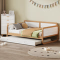 Twin Size Solid Wood Daybed With Trundle For Limited Space Kids, Teens, Adults, No Need Box Spring, Walnut And White Box Spring Not Required Twin White Walnut Wood Bedroom Modern Pine Daybeds Wood