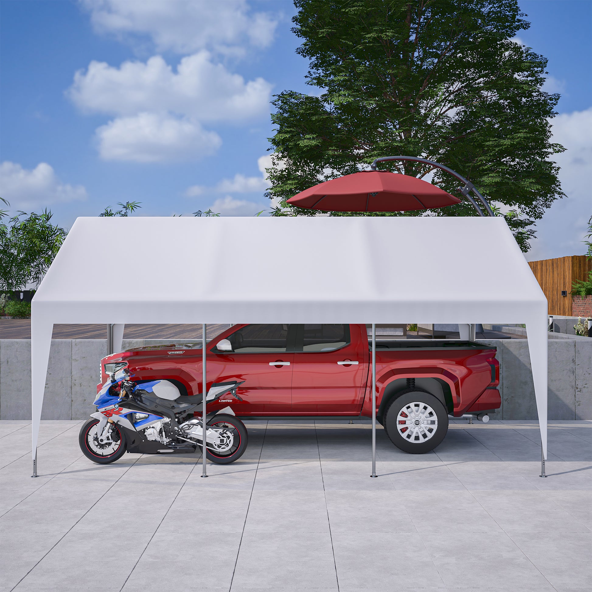 13X20 Heavy Duty Steel Carport Storage Canopy Garage Tent W Removable Sidewalls White Metal
