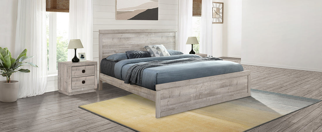 3 Pieces Vintage Farmhouse Style King Size Platform Bed With 10 Wooden Slats Support 2 Nightstands, No Box Spring Needed, Rustic White Box Spring Not Required King Rustic White Wood 3 Piece Set Bedroom Traditional Plywood