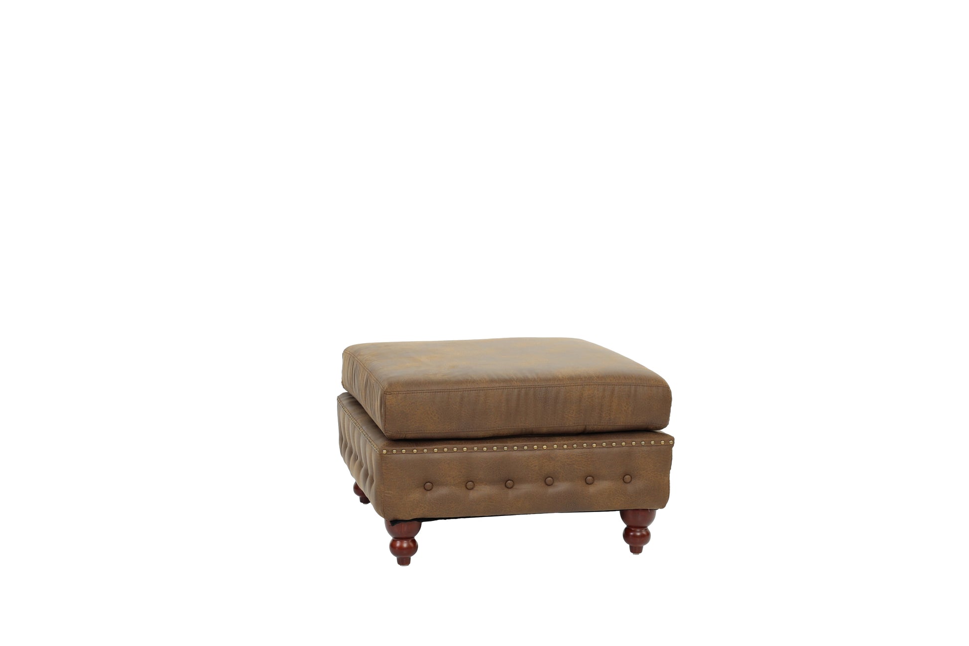 1Pc Cocktail Ottoman Dark Coffee Tufted Wooden Legs Living Room Furniture Dark Coffee Faux Leather Wood Primary Living Space Solid Contemporary,Luxury,Traditional Rubberwood Rectangle Nailhead Trim