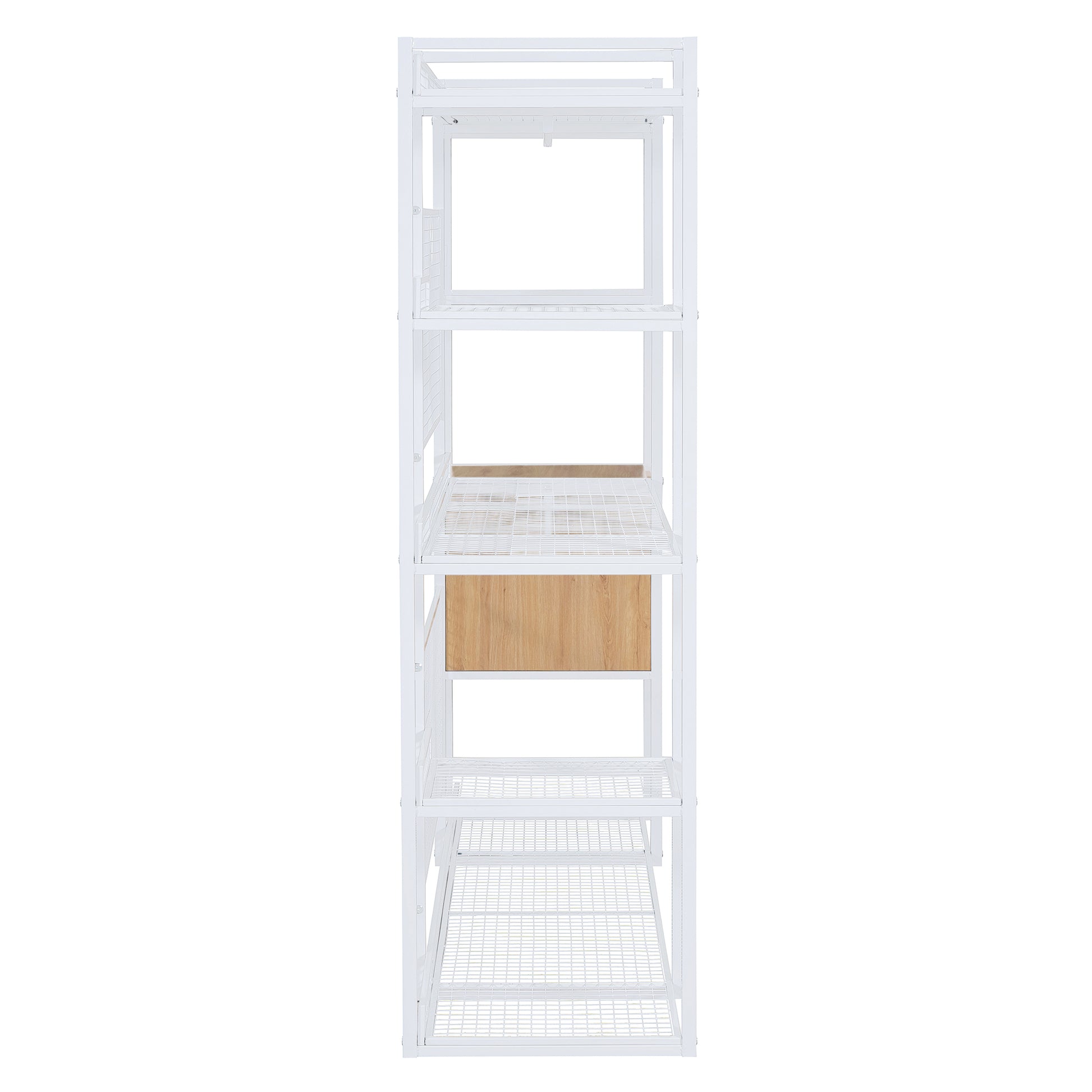 Open Style Wardrobe With Hanging Rails, Shelves And Drawers, White White Metal & Wood