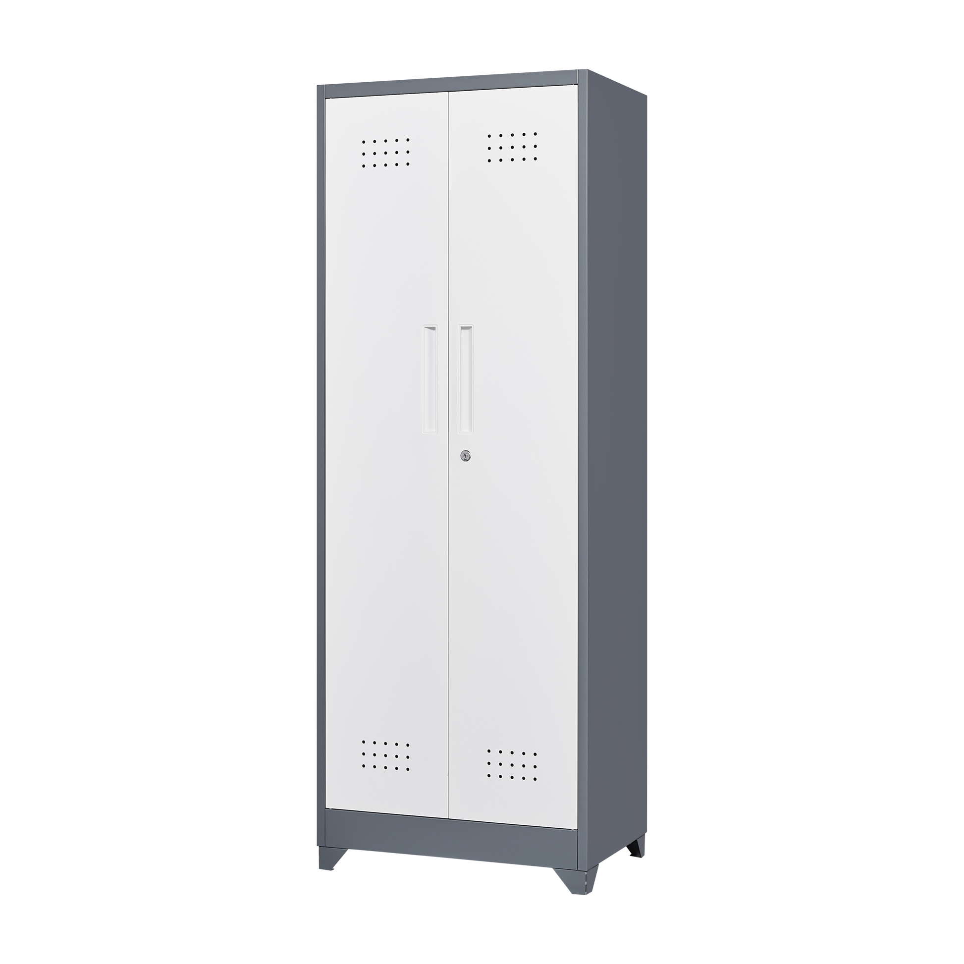 Metal Storage Cabinets, Cleaning Tool Cabinet With Locking Door, Tall Broom Tool Organizer And Storage, Large Storage Cabinet For Kitchen, Pantry, Office, Shop 3 4 Shelves Grey White Door Locks Modern Metal